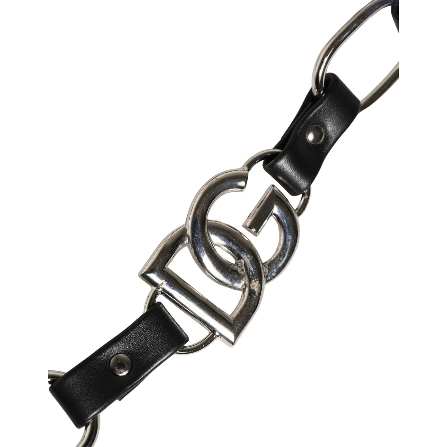 Dolce & Gabbana Black Leather Silver Chain Bag Accessory Shoulder Strap