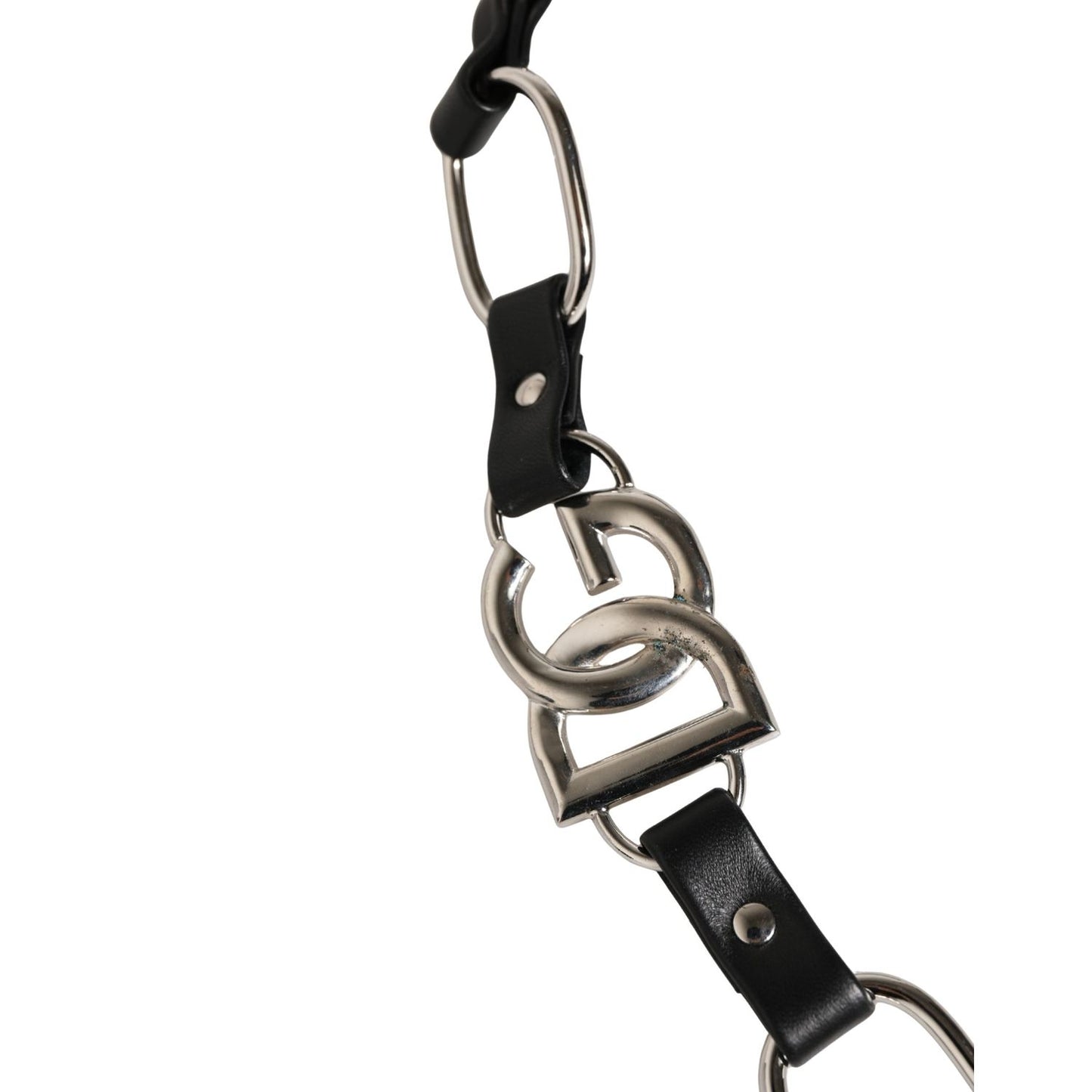 Dolce & Gabbana Black Leather Silver Chain Bag Accessory Shoulder Strap