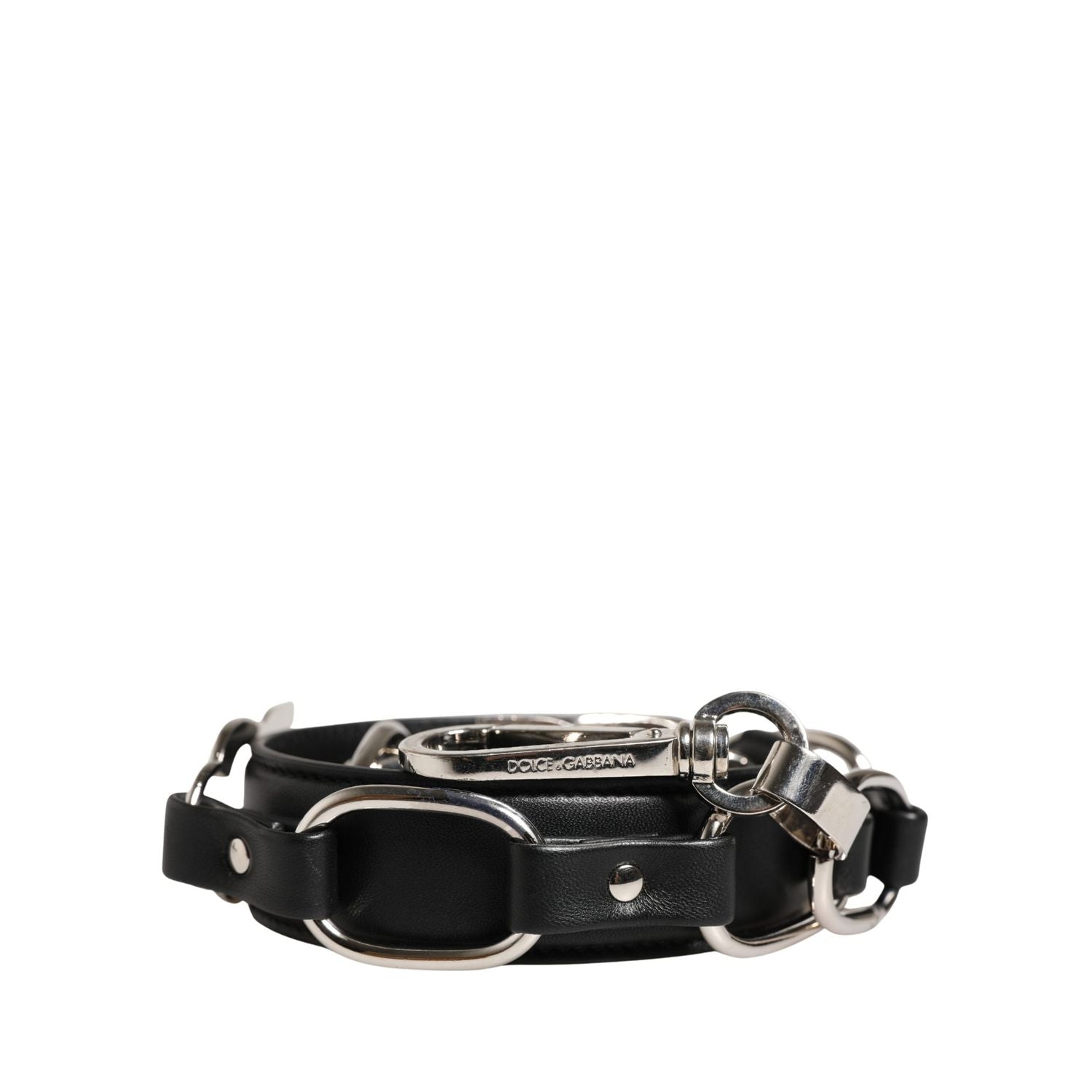 Dolce & Gabbana Black Leather Silver Chain Bag Accessory Shoulder Strap