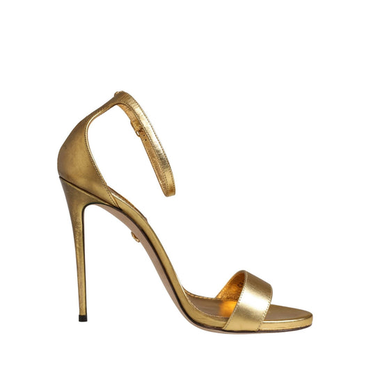 Dolce & Gabbana Gold Leather Keira High Heels Sandals Shoes