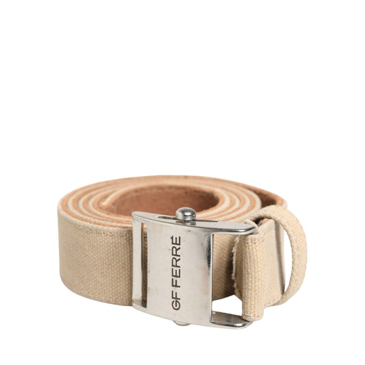 GF Ferre Men Beige Canvas Silver Metal Buckle Cintura Belt