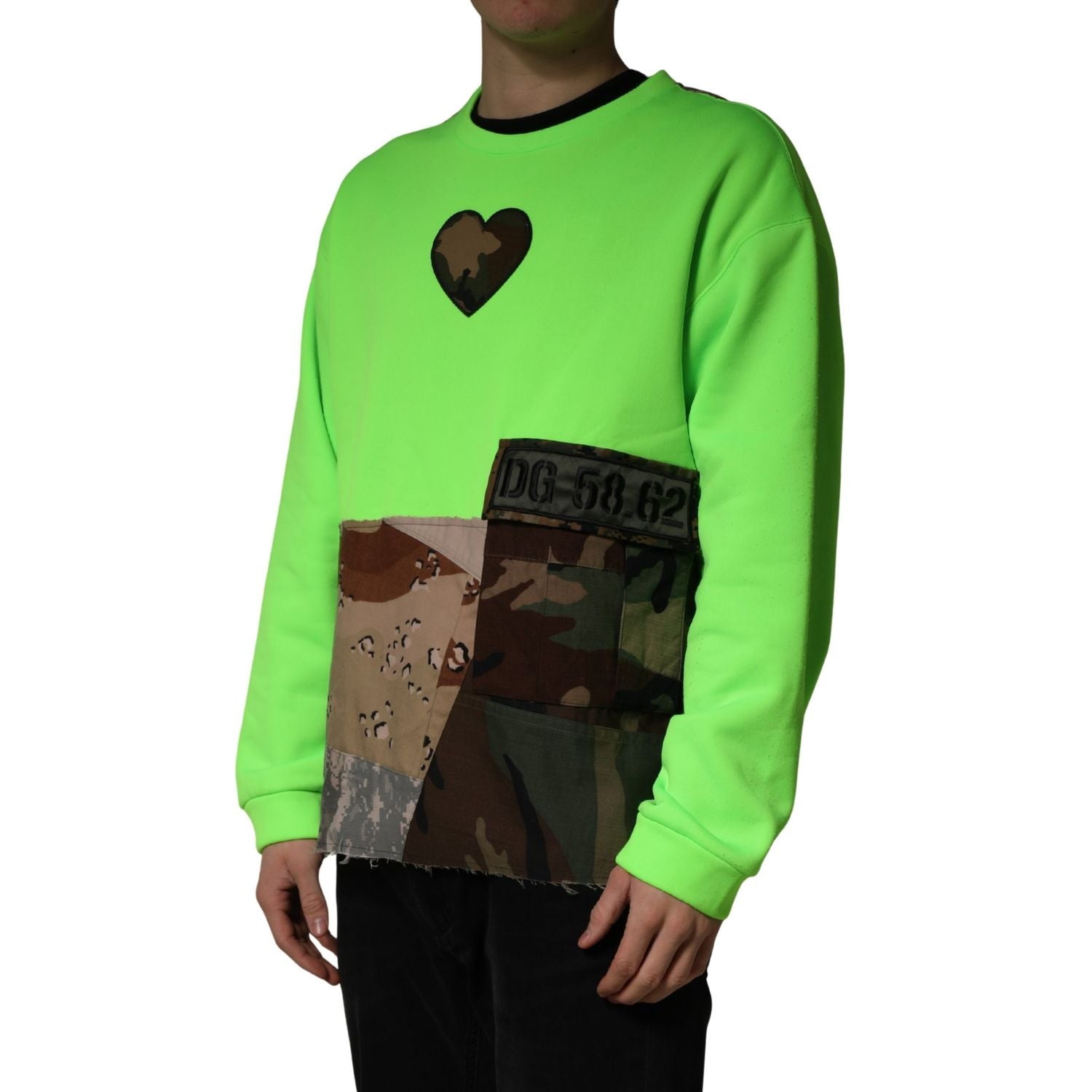Dolce & Gabbana Green Patchwork Heart Men Sweatshirt Sweater