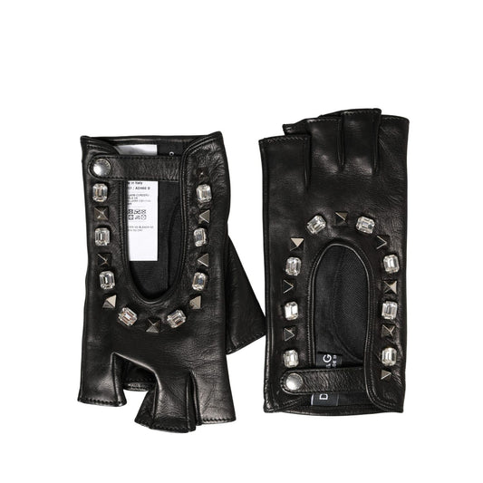 Dolce & Gabbana Women Black Embellished Wrist Length Mitten Gloves