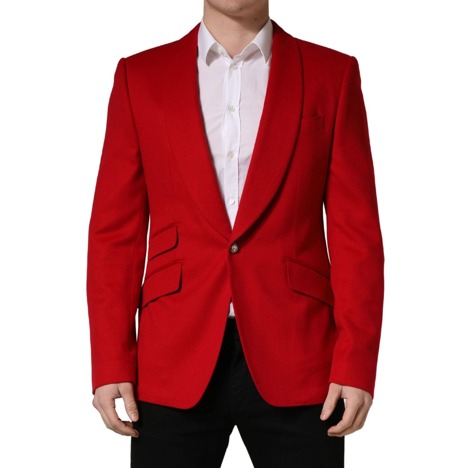 Dolce & Gabbana Red Cashmere Single Breasted Jacket Blazer