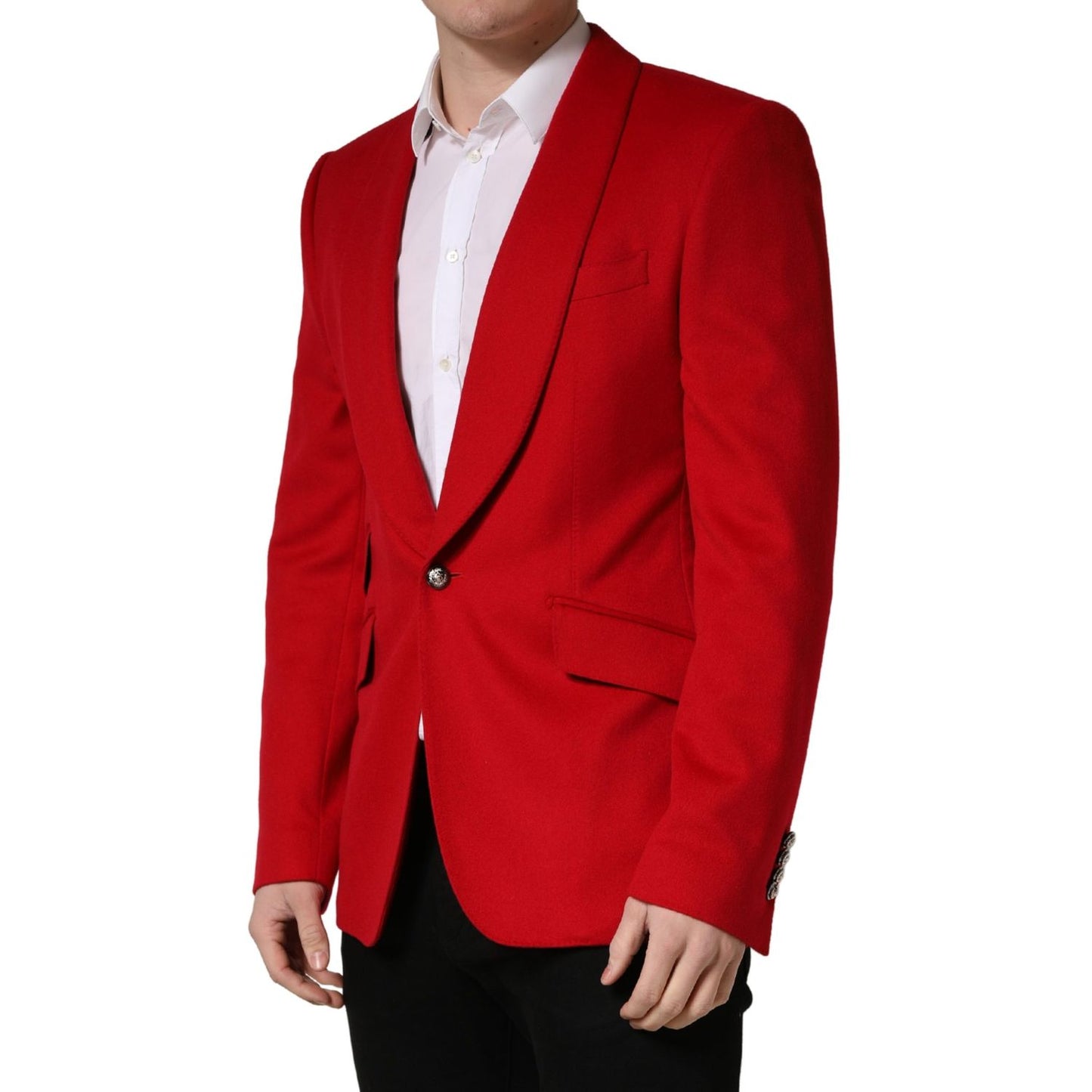 Dolce & Gabbana Red Cashmere Single Breasted Jacket Blazer