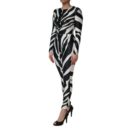 Dolce & Gabbana Black White Polyester Zebra Pattern Jumpsuit