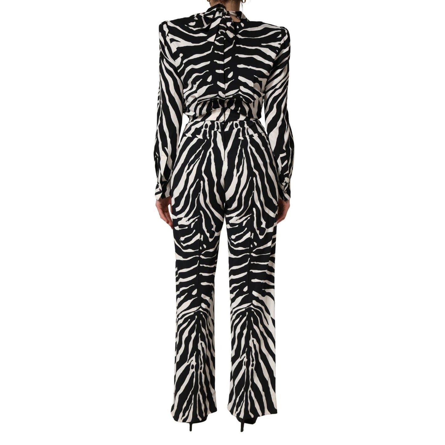 Dolce & Gabbana Black White Viscose Zebra Pattern Jumpsuit