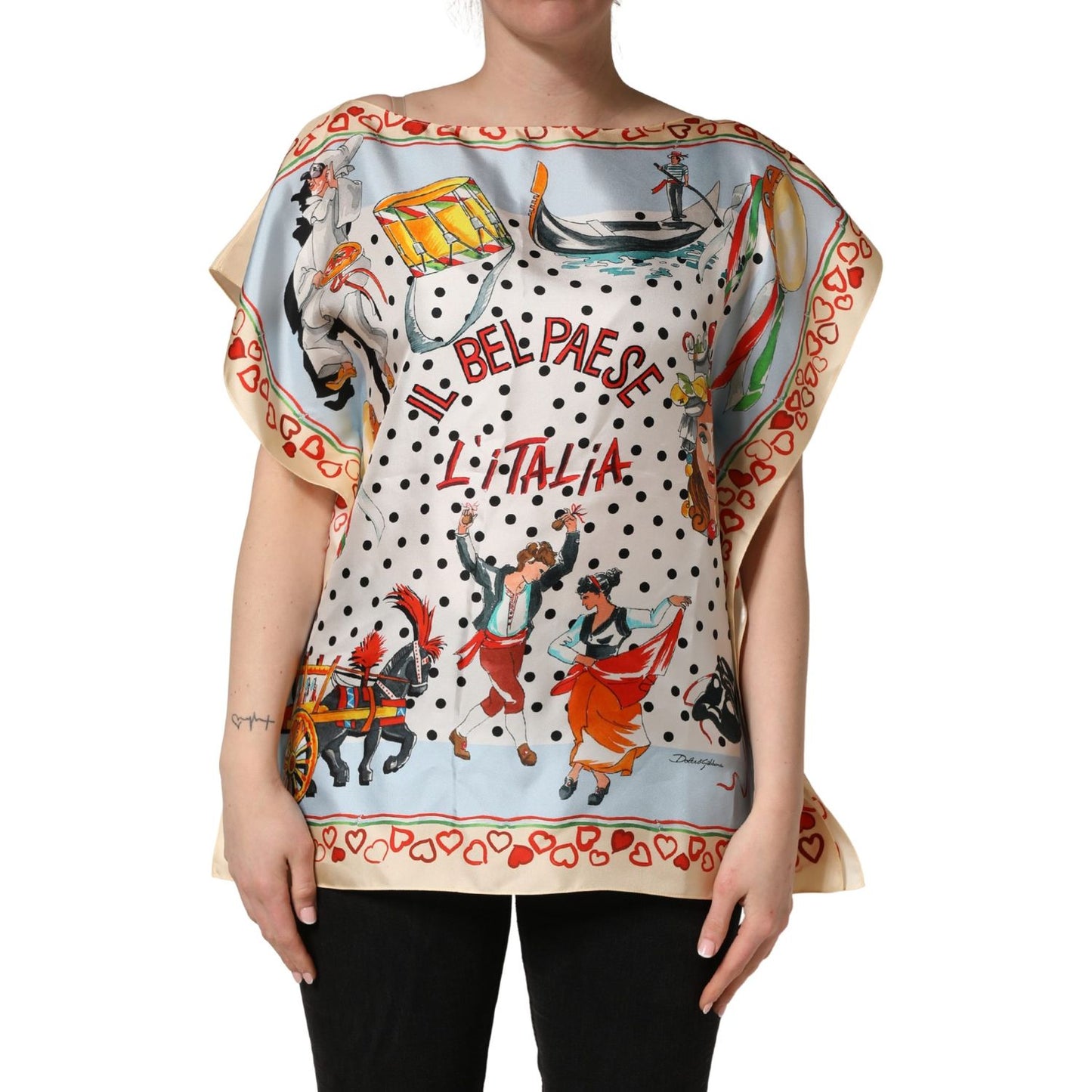 Dolce & Gabbana Multicolor Italy Scenes Graphic Silk Top
