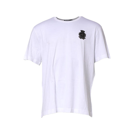 Dolce & Gabbana White Cotton DG Logo Embroidery Men T-shirt