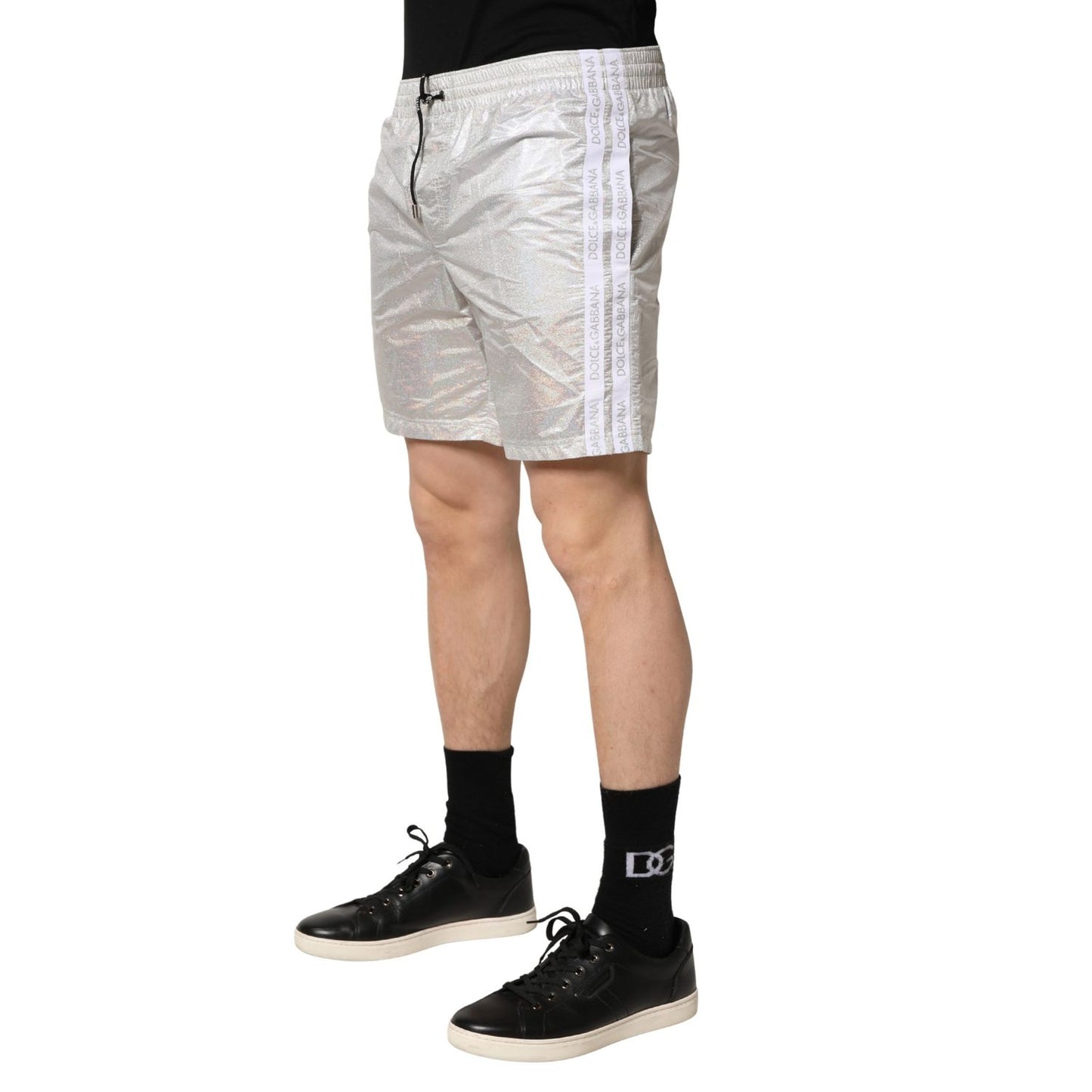 Dolce & Gabbana Silver Polyester Drawstring Men Shorts Swimwear