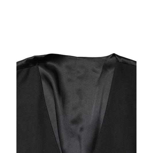 Dolce & Gabbana Black Wool Single Breasted Men Waistcoat Vest