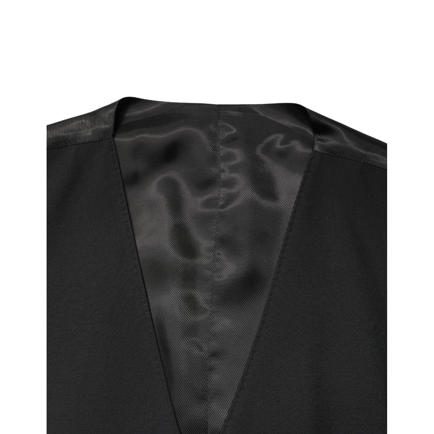 Dolce & Gabbana Black Wool Single Breasted Men Waistcoat Vest