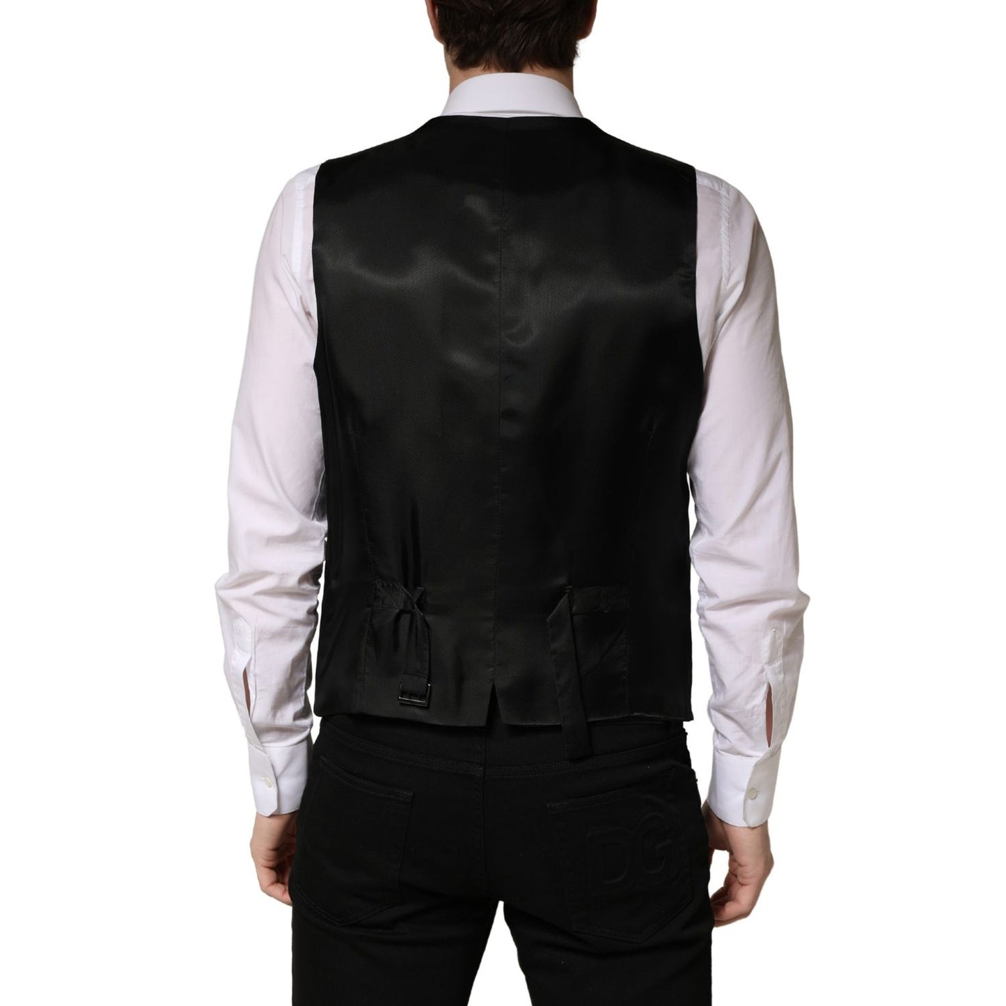 Dolce & Gabbana Black Wool Single Breasted Men Waistcoat Vest