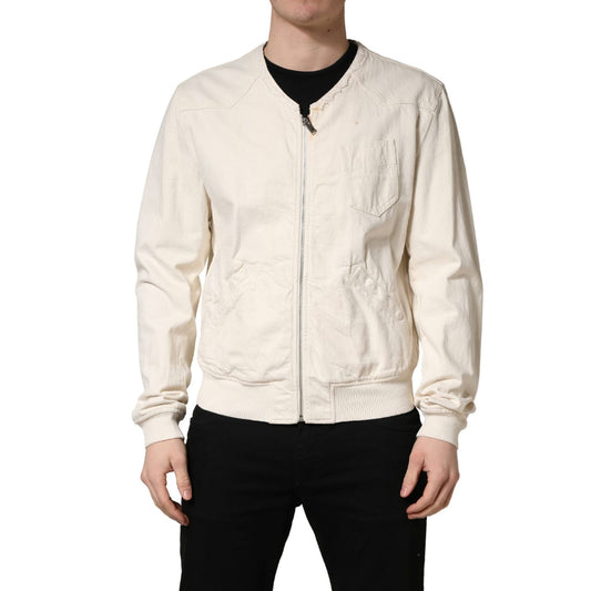 Dolce & Gabbana Off White Cotton FullZip Denim Blouson Jacket