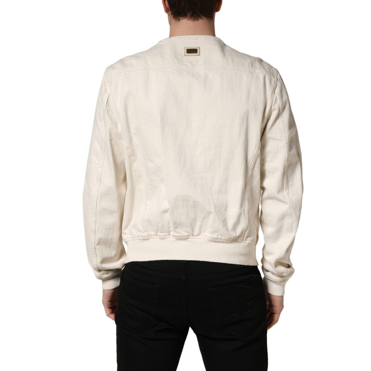 Dolce & Gabbana Off White Cotton FullZip Denim Blouson Jacket