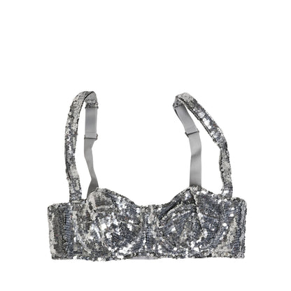 Dolce & Gabbana Silver Sequined Nyon Balconnet Bra Underwear