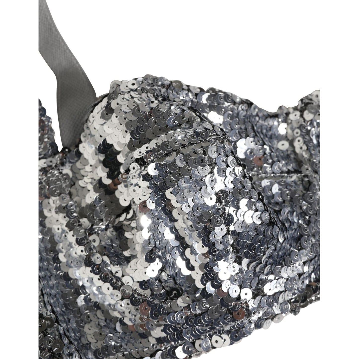 Dolce & Gabbana Silver Sequined Nyon Balconnet Bra Underwear
