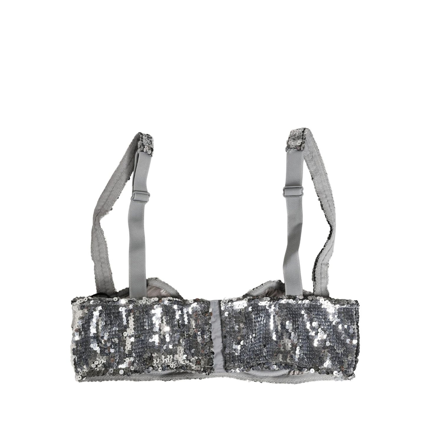 Dolce & Gabbana Silver Sequined Nyon Balconnet Bra Underwear