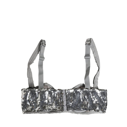 Dolce & Gabbana Silver Sequined Nyon Balconnet Bra Underwear