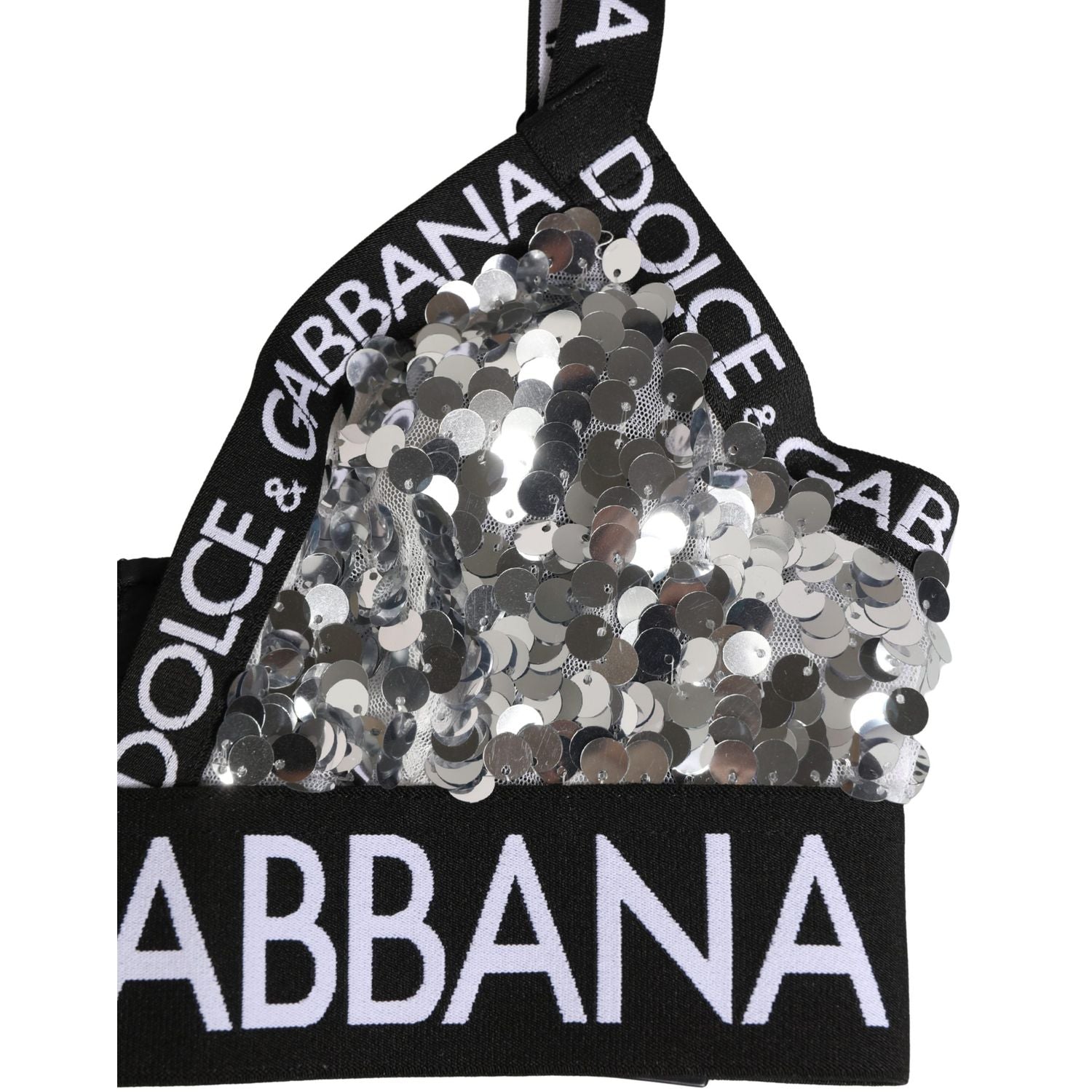 Dolce & Gabbana Silver Sequined Triangle Soft Cup Bra Underwear