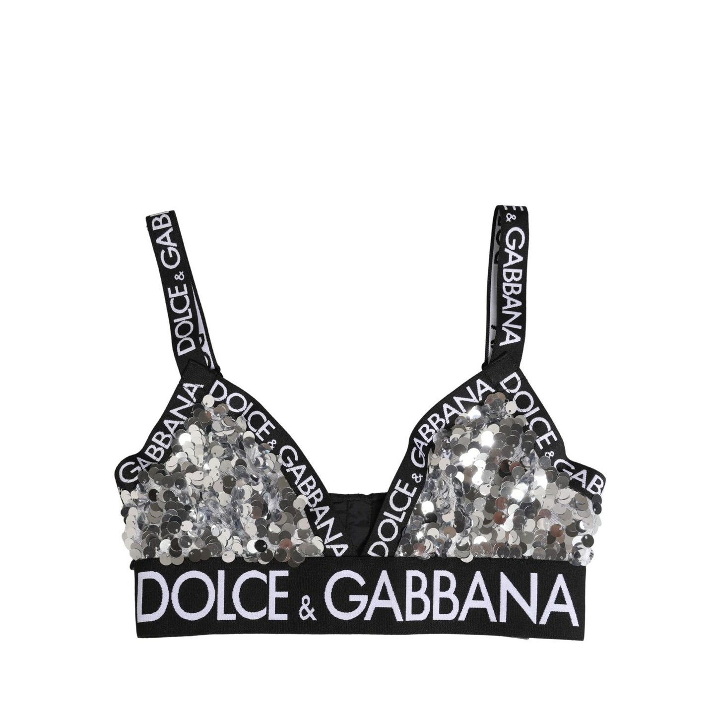 Dolce & Gabbana Silver Sequined Triangle Soft Cup Bra Underwear