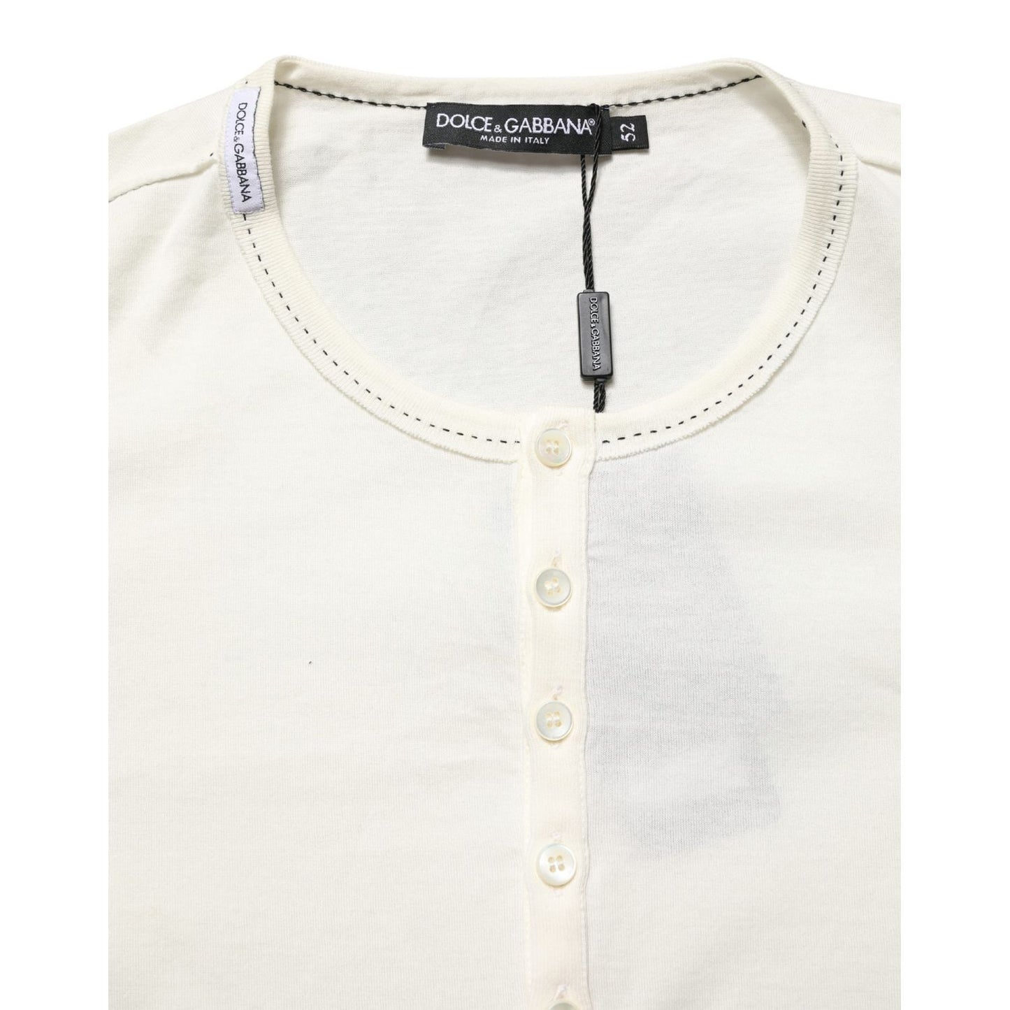 Dolce & Gabbana White Long Sleeves Henley Pullover Sweater