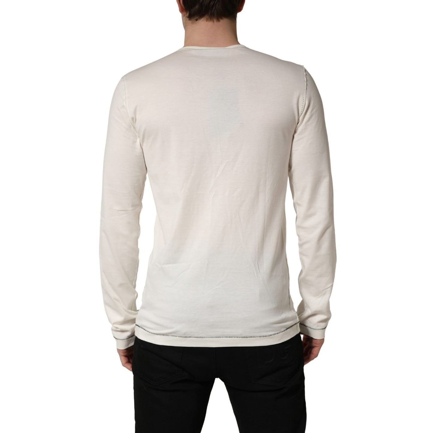 Dolce & Gabbana White Long Sleeves Henley Pullover Sweater