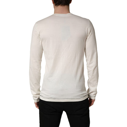 Dolce & Gabbana White Long Sleeves Henley Pullover Sweater