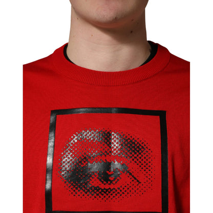 Dolce & Gabbana Red Eye Print Crew Neck Pullover Sweater