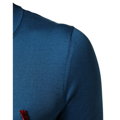 Dolce & Gabbana Blue Silk Sequined CrewNeck Pullover Sweater