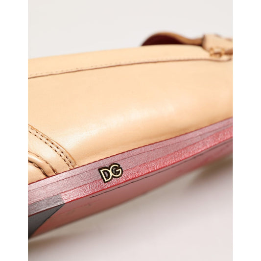 Dolce & Gabbana Beige Tassel Leather Men Slip On Loafers Shoes