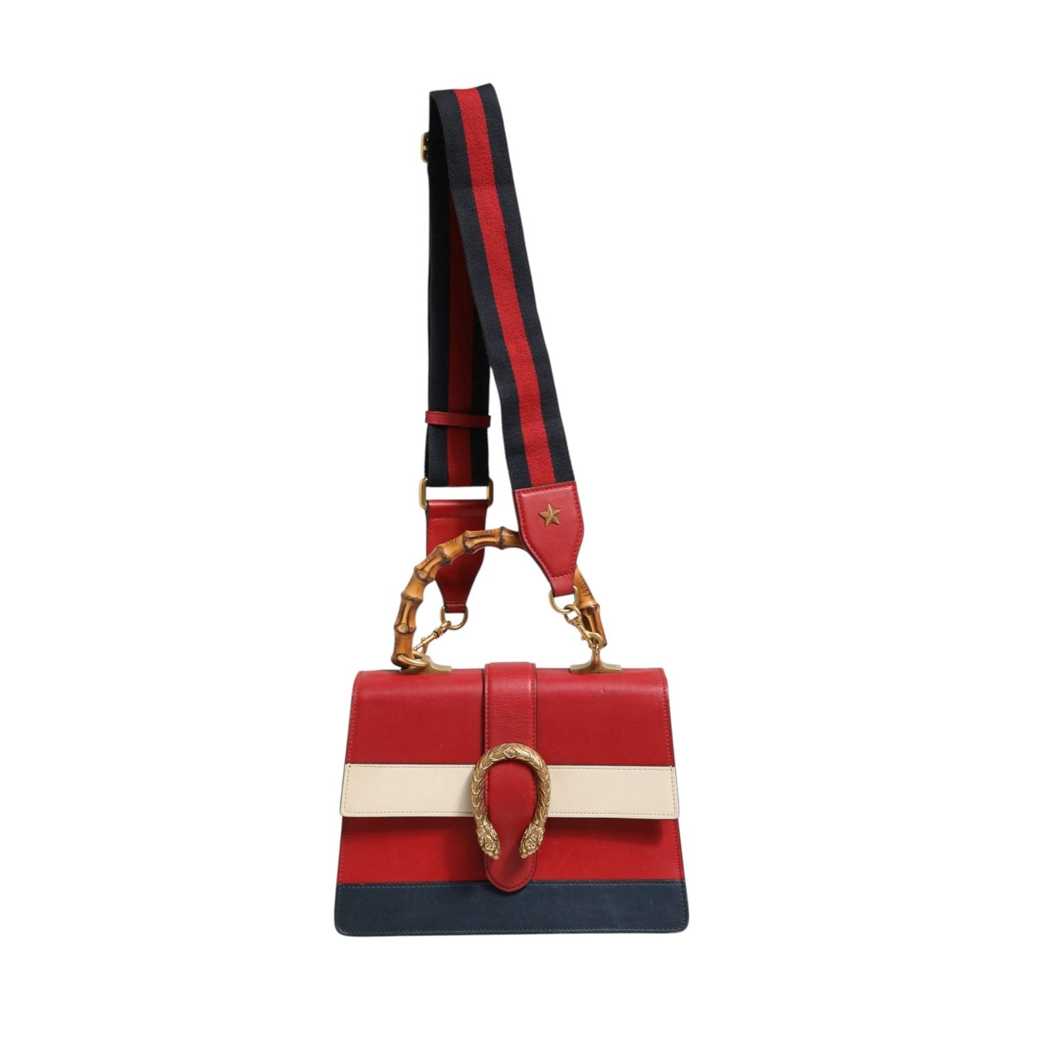 Gucci Dionysus Bamboo Medium Top Handle Bag White Blue Red
