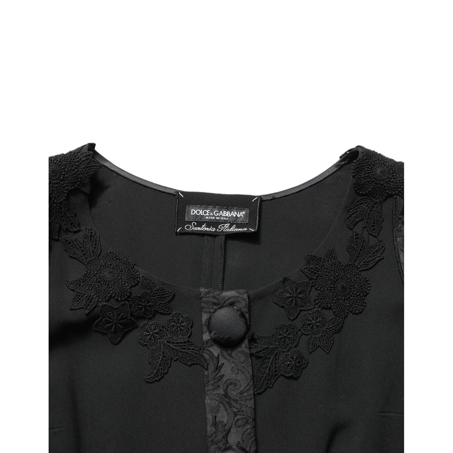 Dolce & Gabbana Dark Gray Button Fastening Lace Trimmed Blazer Jacket