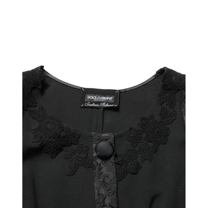 Dolce & Gabbana Dark Gray Button Fastening Lace Trimmed Blazer Jacket