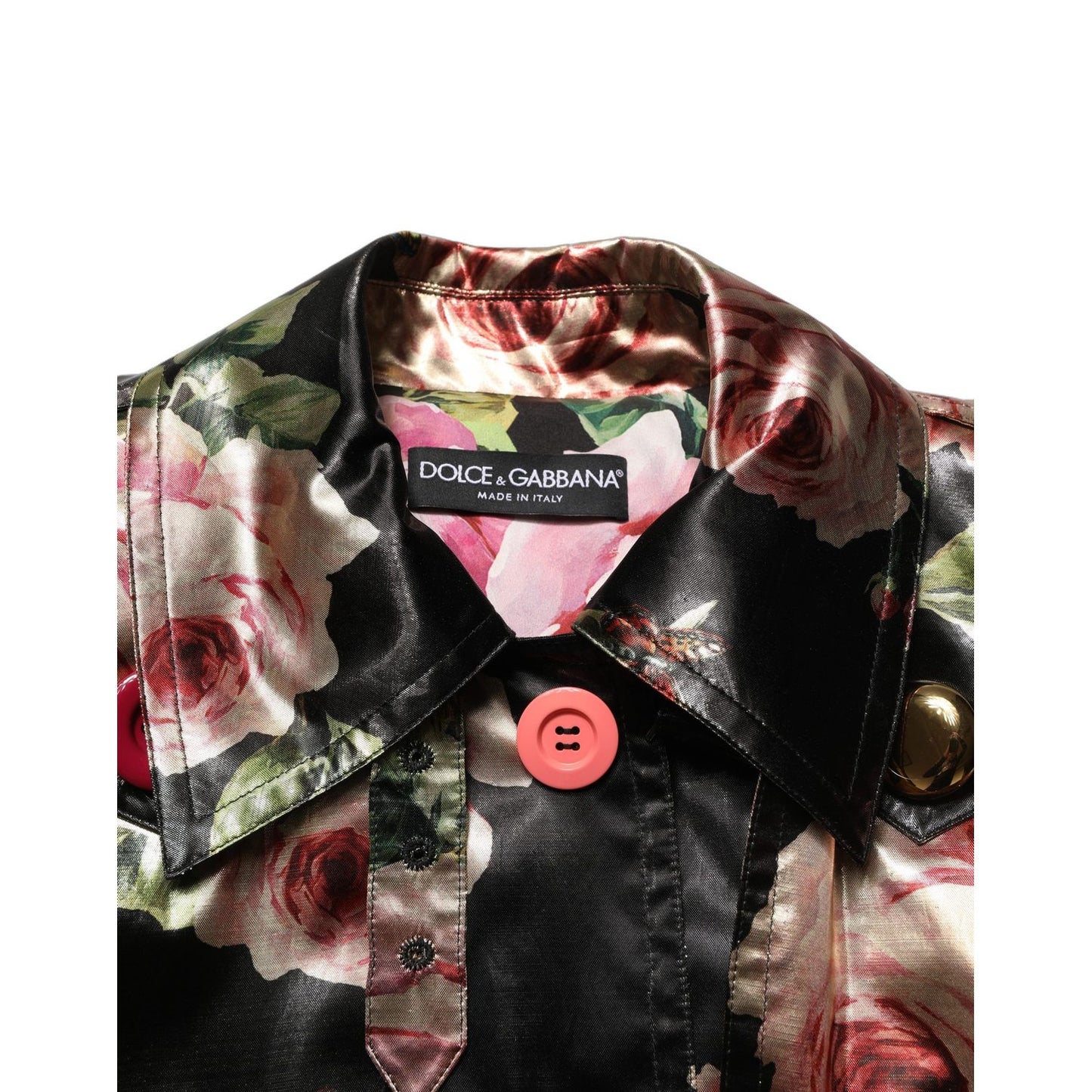 Dolce & Gabbana Black Floral Belted Polyester Trench Coat Jacket