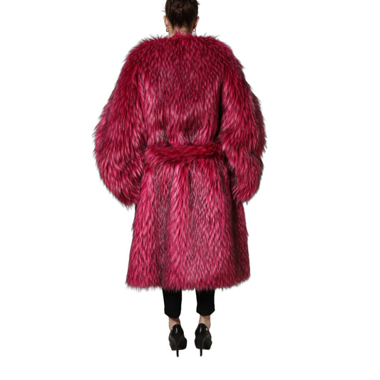 Dolce & Gabbana Fuchsia Belted Faux-Fur Trench Coat Jacket