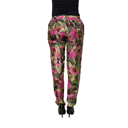 Dolce & Gabbana Fuchsia Fig Fruit Leaf Tapered Trouser Pants