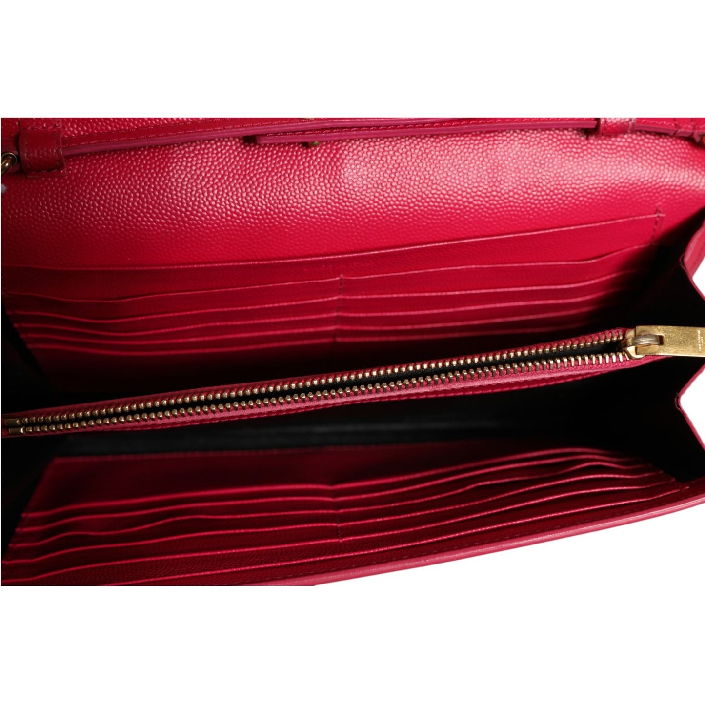 Saint Laurent Red Leather Monogram Wallet on Chain