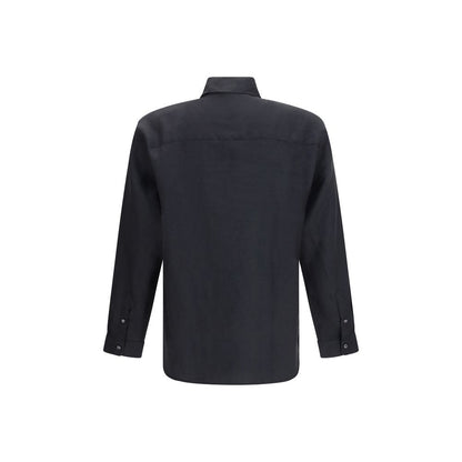 Deperlu Black Linen Dress Shirt