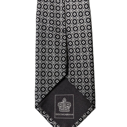Dolce & Gabbana Gray White Patterned Silk Adjustable Men Necktie Tie