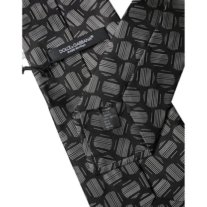 Dolce & Gabbana Black White Geometric Silk Adjustable Women Necktie Tie