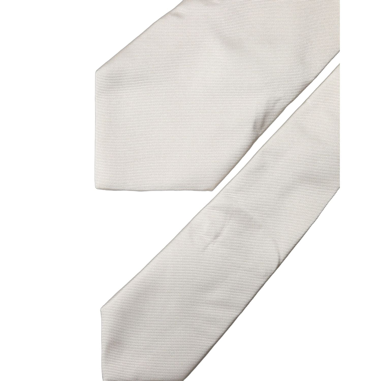 Dolce & Gabbana Off White Solid Silk Adjustable Women Tied Necktie Tie