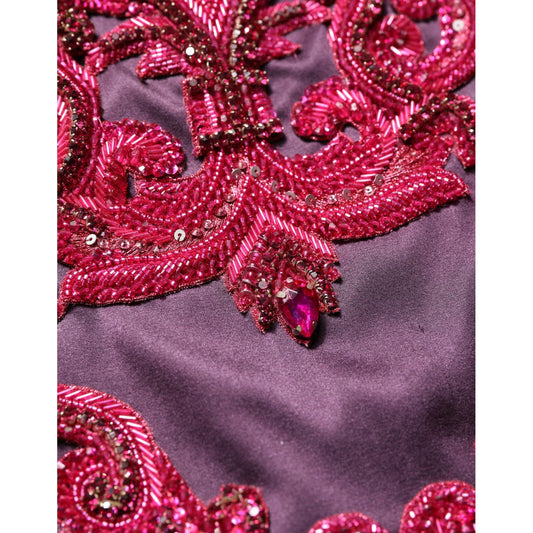 Dolce & Gabbana Purple Silk Crystal Strapless Floor Length Gown Dress