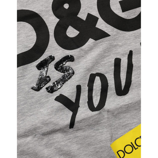 Dolce & Gabbana Gray Cotton Logo Printed Crew Neck T-shirt