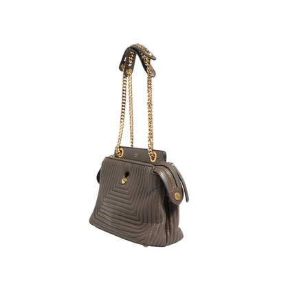 Fendi Brown Quilted Lambskin Leather Dotcom Click Small Shoulder Bag