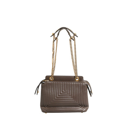Fendi Brown Quilted Lambskin Leather Dotcom Click Small Shoulder Bag