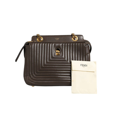 Fendi Brown Quilted Lambskin Leather Dotcom Click Small Shoulder Bag