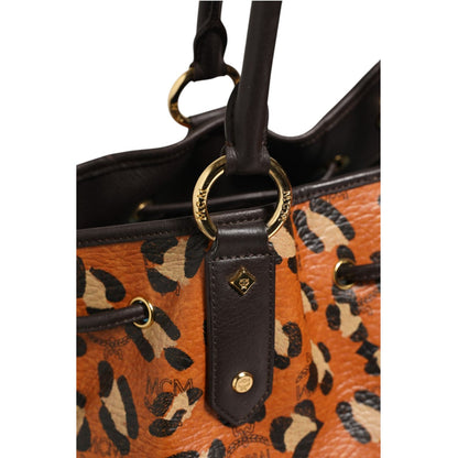 MCM Visetos Leopard Aren Medium Shopper Tote
