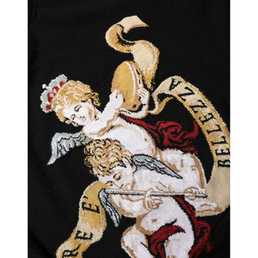 Dolce & Gabbana Black Angels Wool Crew Neck Pullover Sweater