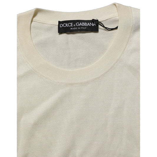 Dolce & Gabbana Off White 3/4 Sleeves Crewneck Pullover Sweater